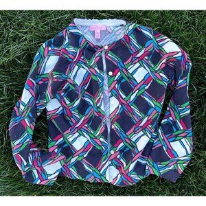Lilly Pulitzer Girl's LG Cardigan Sweater Navy Blue Multicolor
